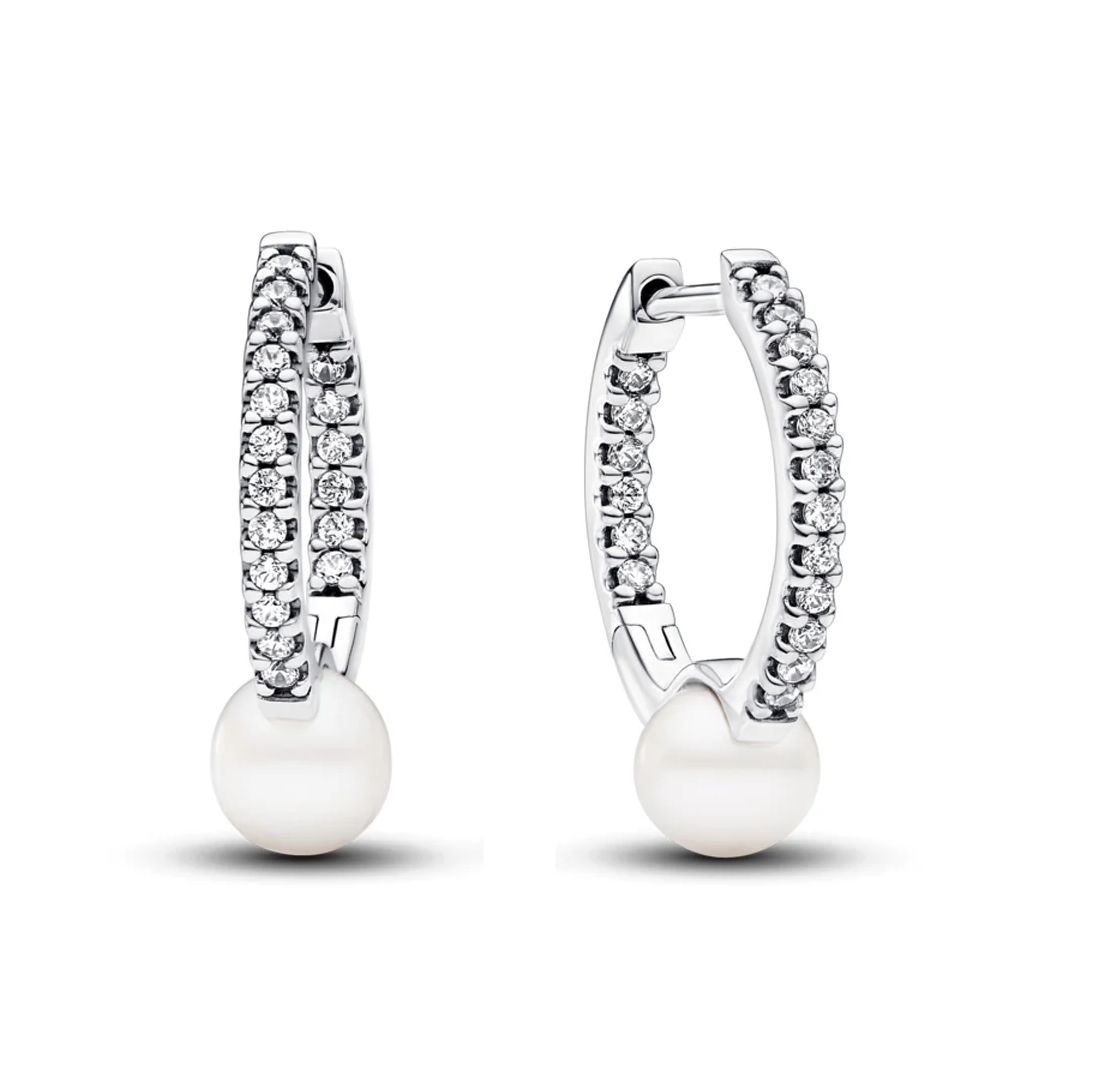 Pandora Treated Freshwater Cultured Pearl &amp; Pavé Hoop Earrings - 293171C01