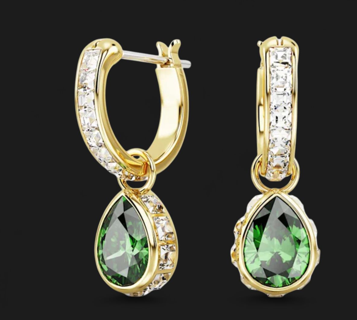 Chroma Stilla Drop earrings Pear cut, Green, Gold-tone-5662922