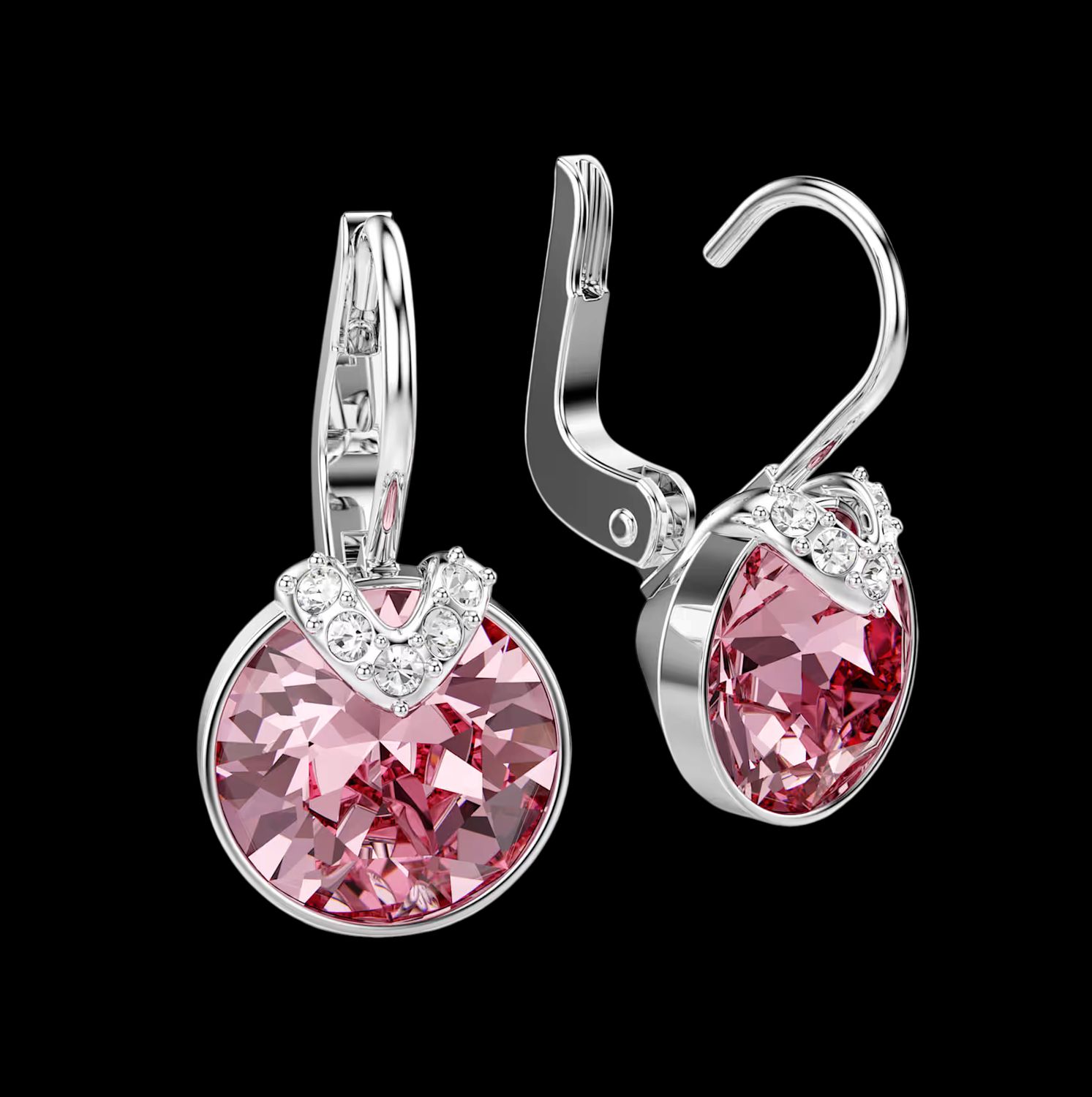 Bella V Drop Earrings, Pink, Round Cut - 5734235