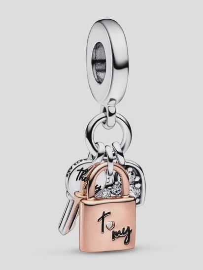 Two-tone Key, Padlock &amp; Heart Triple Dangle Charm - 782506C01