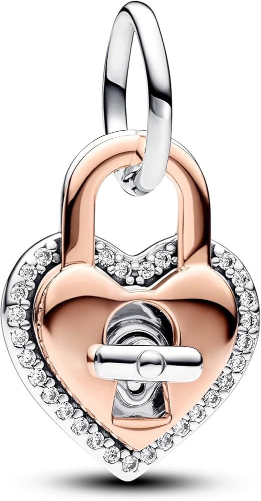 Two-tone Twistable Heart Padlock Double Dangle Charm - 783079C01