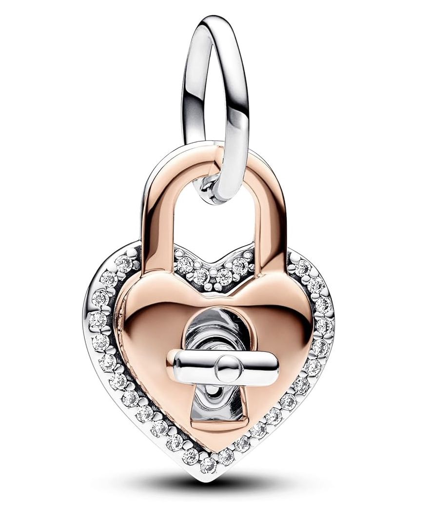 Two-Tone Twistable Heart Padlock Double Dangle Charm-783079C01
