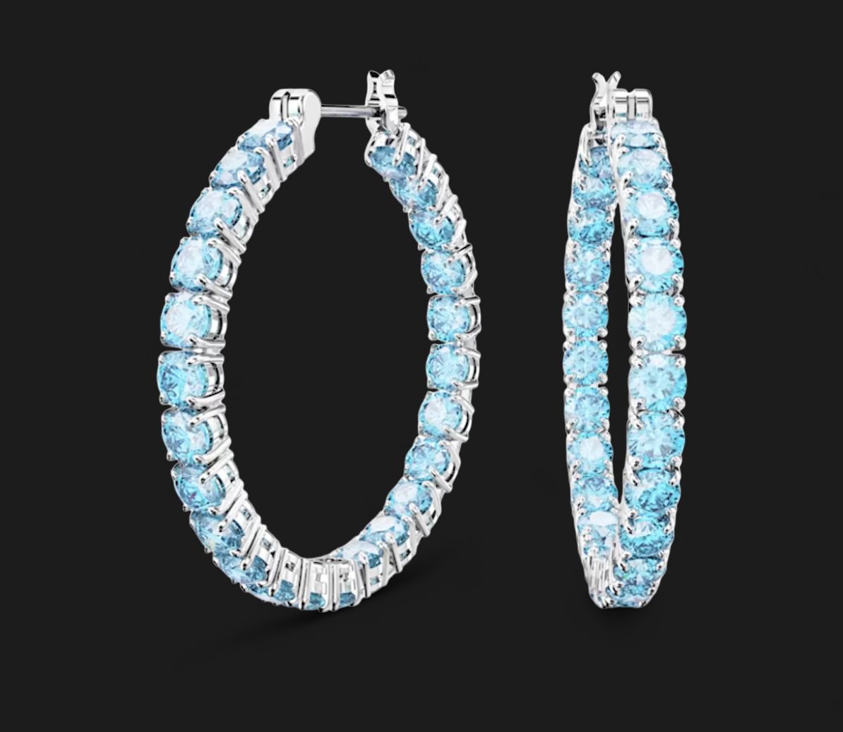 Matrix Hoops, Round Cut, Aquamarine Earrings - 5647446