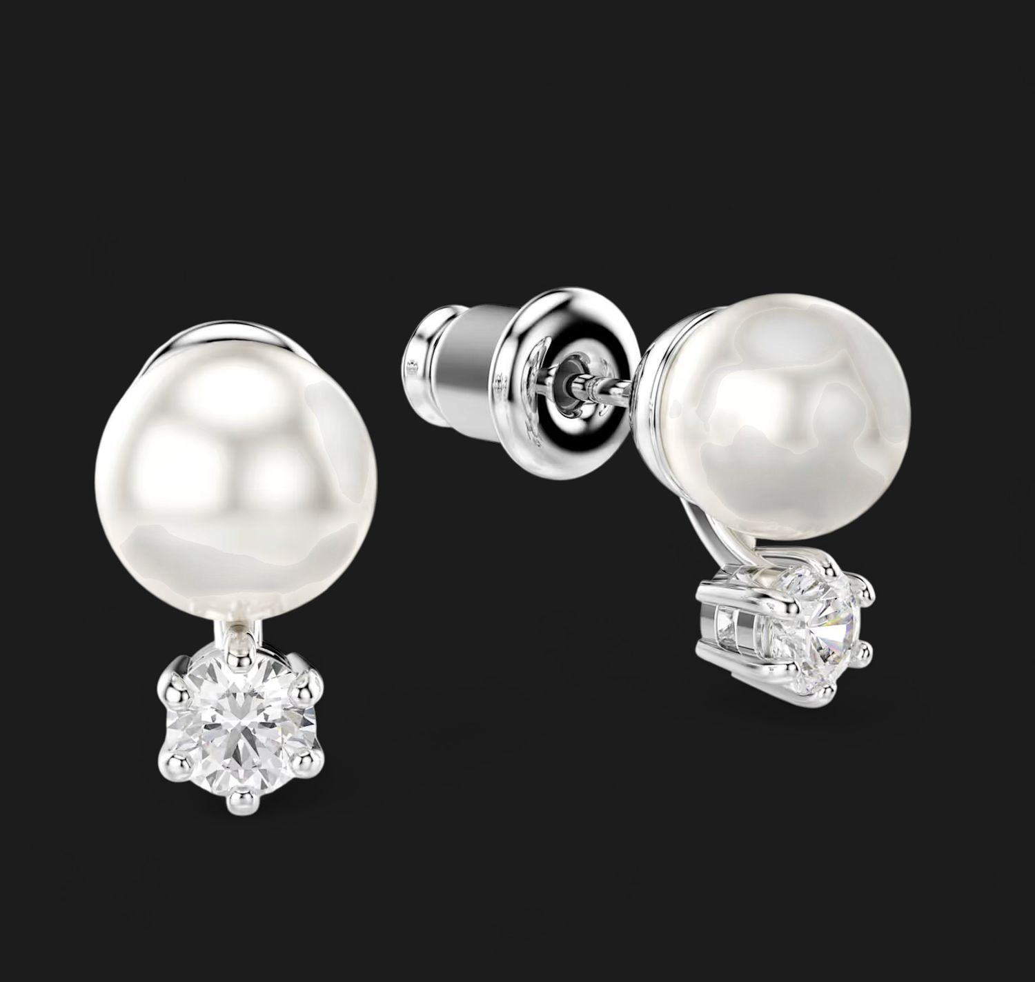 Matrix Stud Earrings Crystal Pearl, Round Cut - 5694225