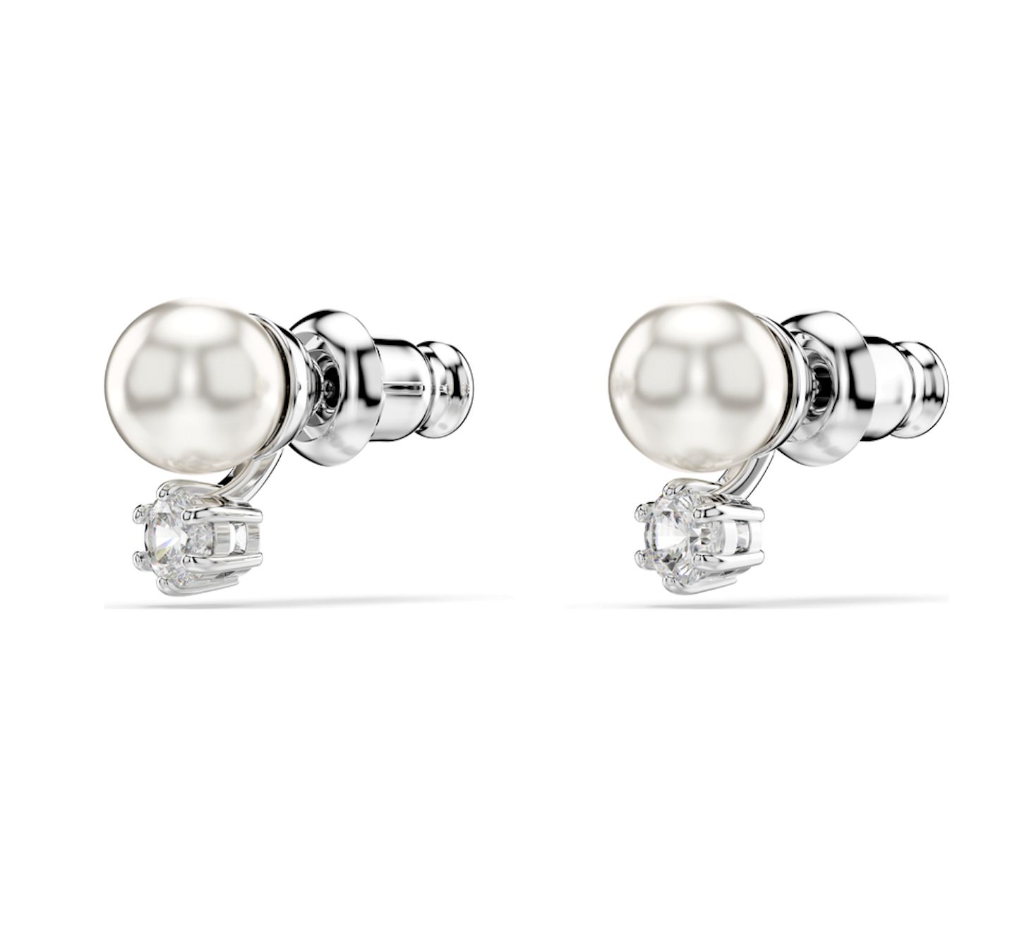 Matrix Stud Earrings Crystal Pearl, Round Cut - 5694225
