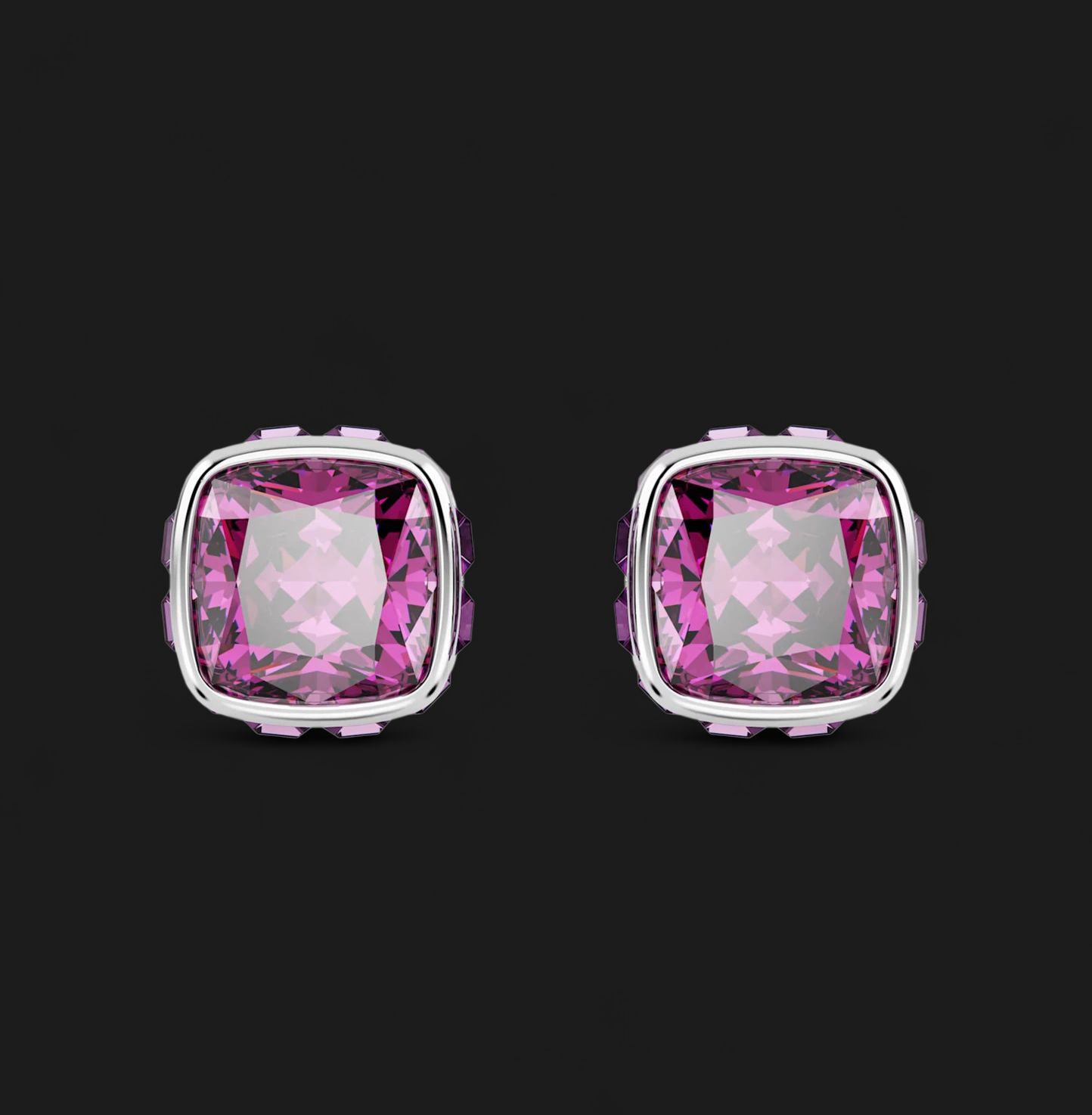 Birthstone Stud Earrings, Square Cut, February, - 5660797
