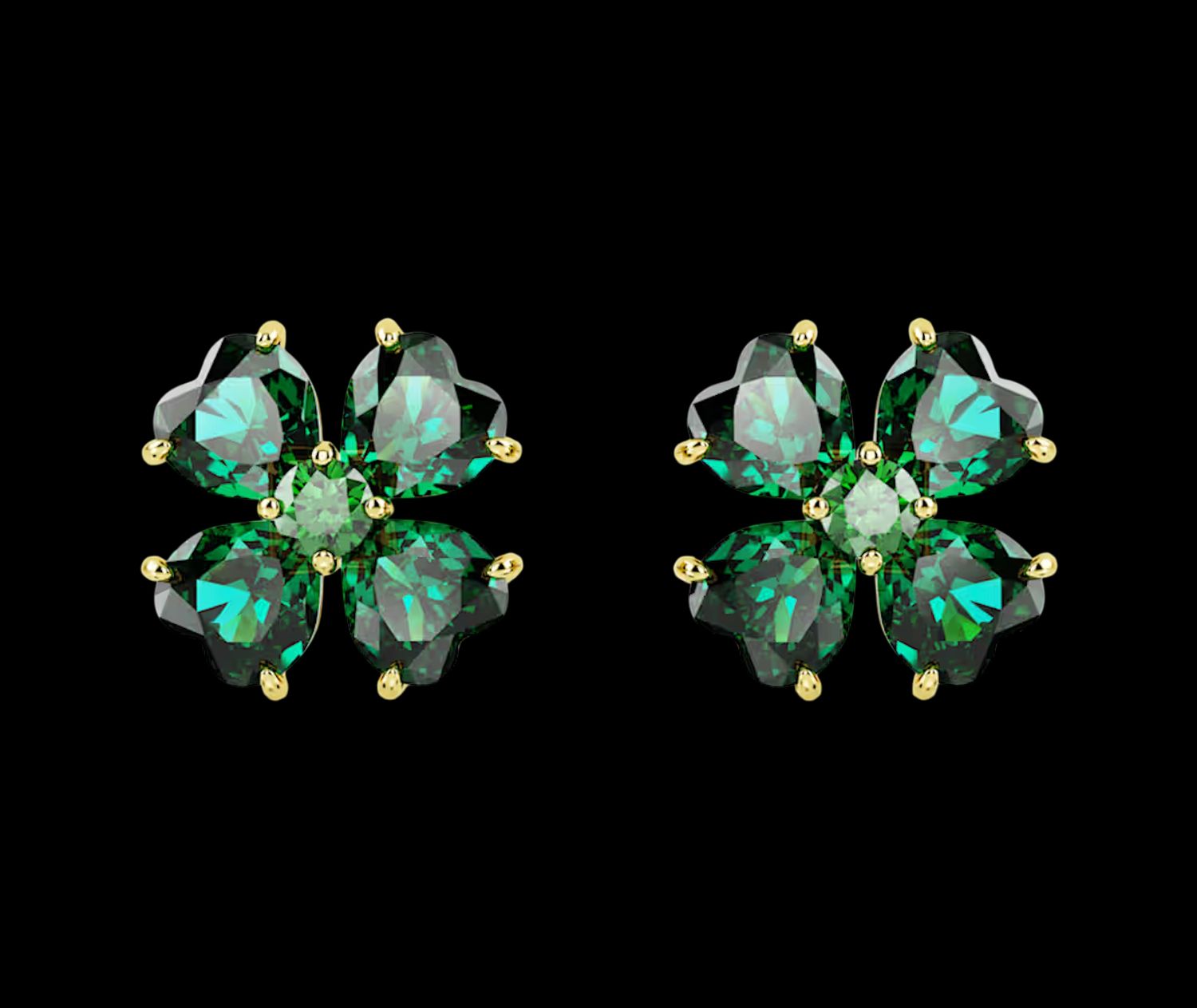 Idyllia Stud Earrings, Clover, Green, Gold-Tone - 5666236
