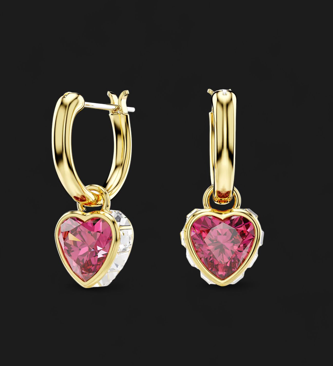 Chroma Drop Earrings, Heart, Red, Gold Tone - 5684760