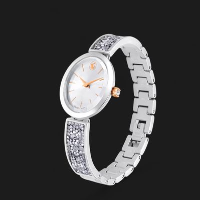 Crystal Rock Oval Watch Swiss Made, Crystal Bracelet, White, Stainless Steel-5656878