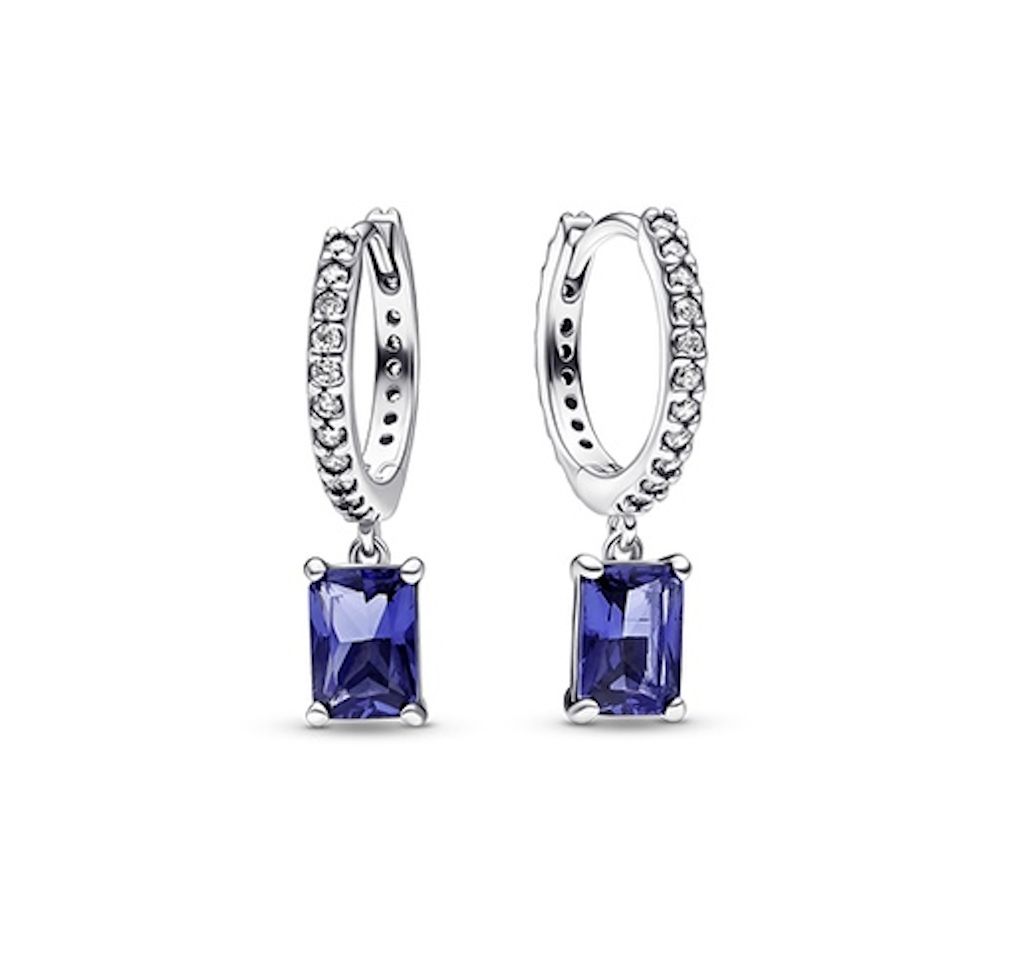 Pandora Blue Rectangular Sparkling Hoop Earrings - 292381C01