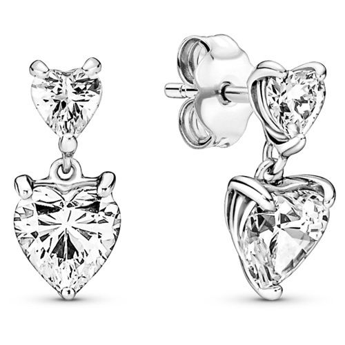 Pandora Double Heart Sparkling Stud Earrings - 291199C01