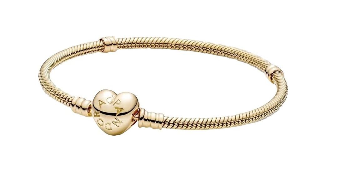 Pandora Moments Heart Clasp Snake Chain Bracelet 14k Gold-559522C00