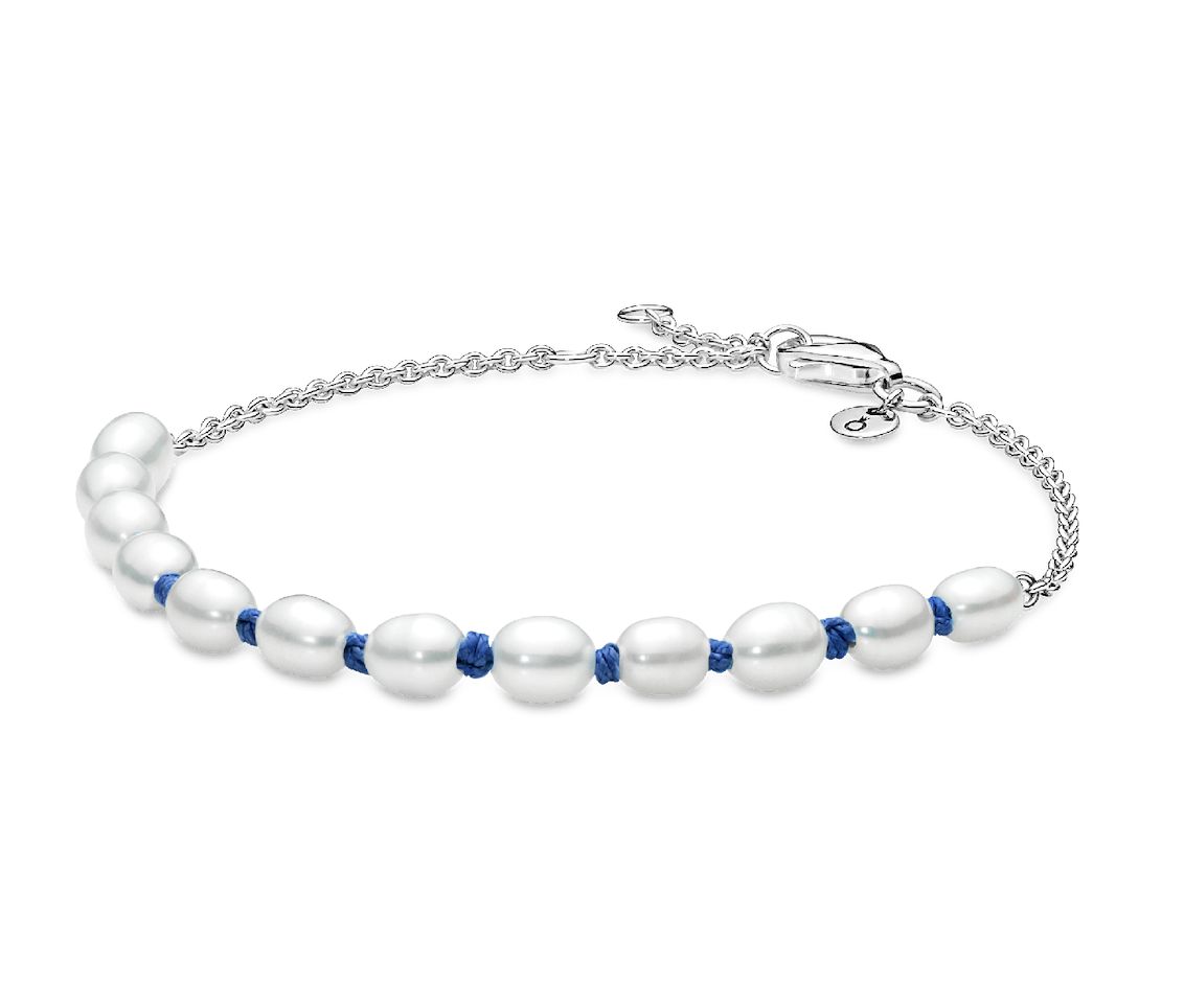 FINAL SALE:Freshwater Cultured Pearl Blue Cord Chain Bracelet-591689C01, Size: 16