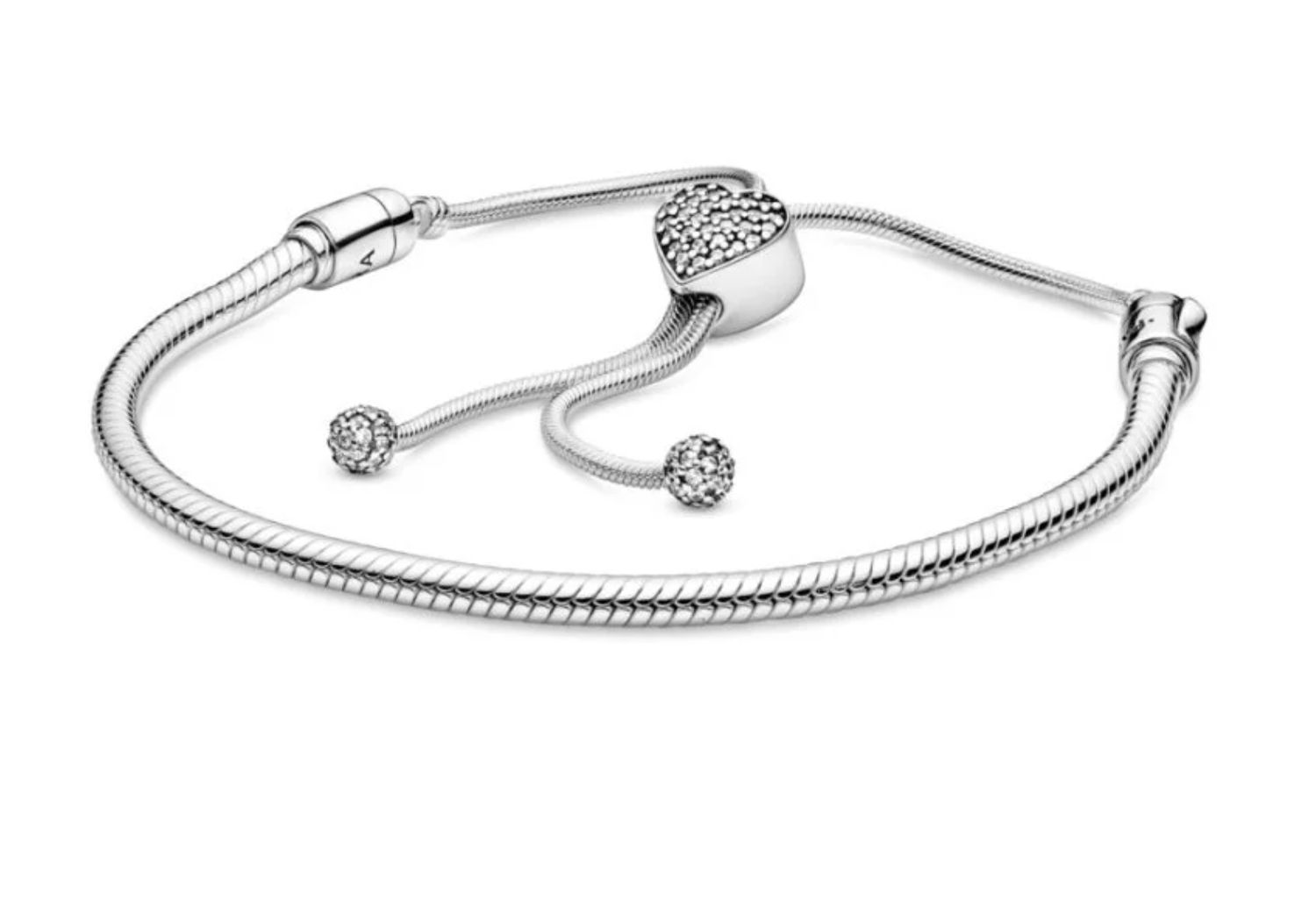 Pavé Heart Clasp Snake Chain Slider Bracelet - 591680C01-2