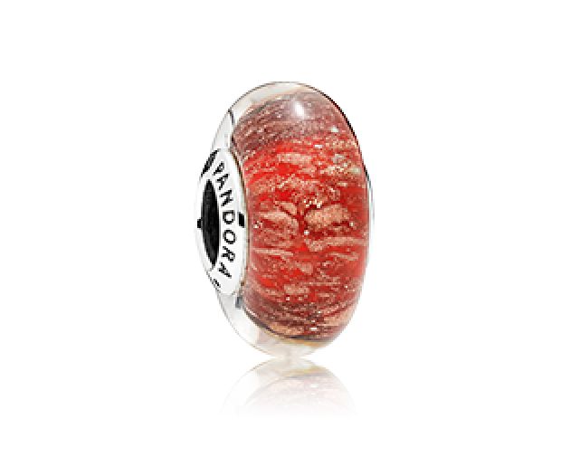 Red Twinkle Glass Silver Charm  - 796366