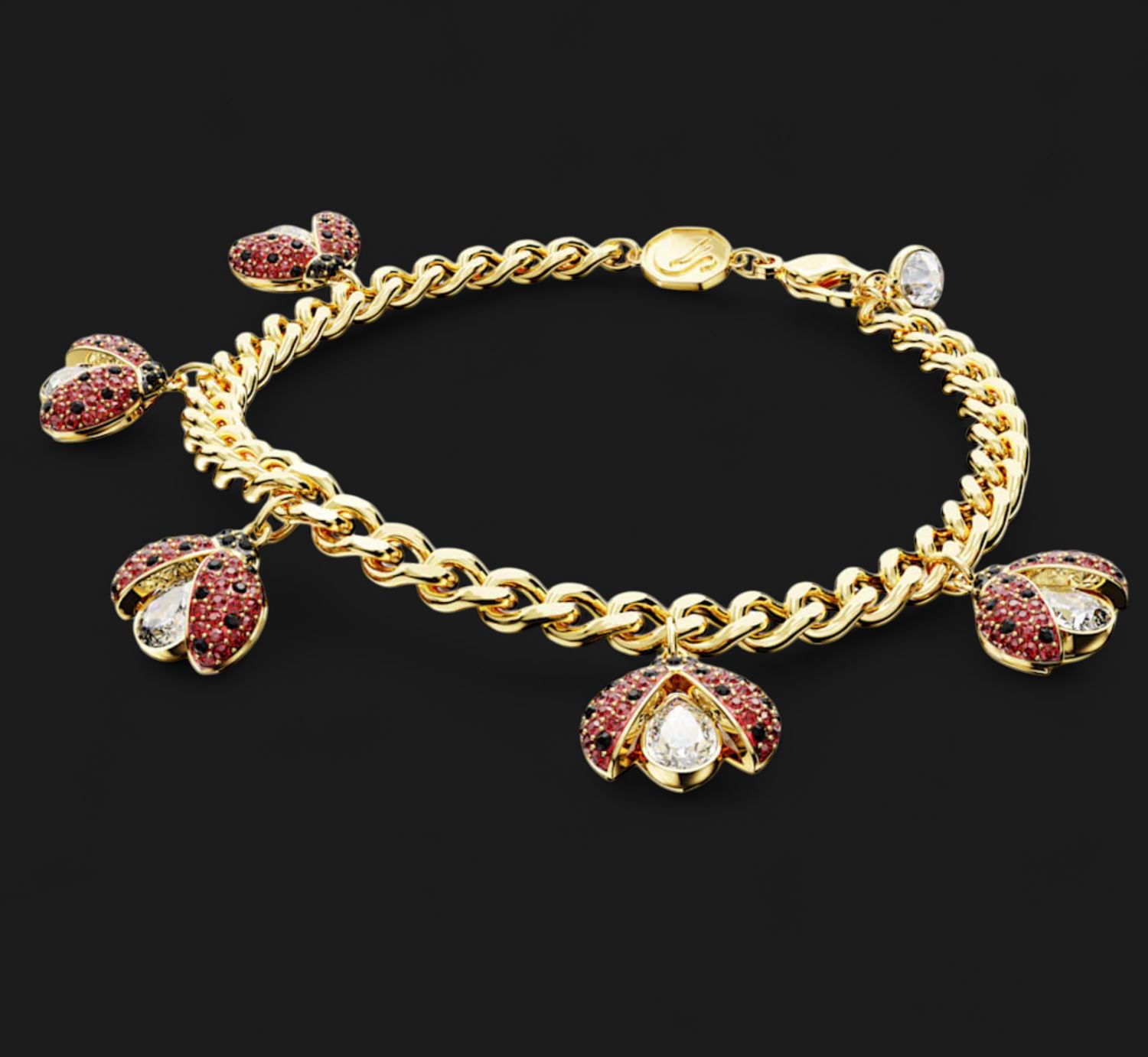 Idyllia bracelet, Ladybug, Red, Gold-tone-5666238