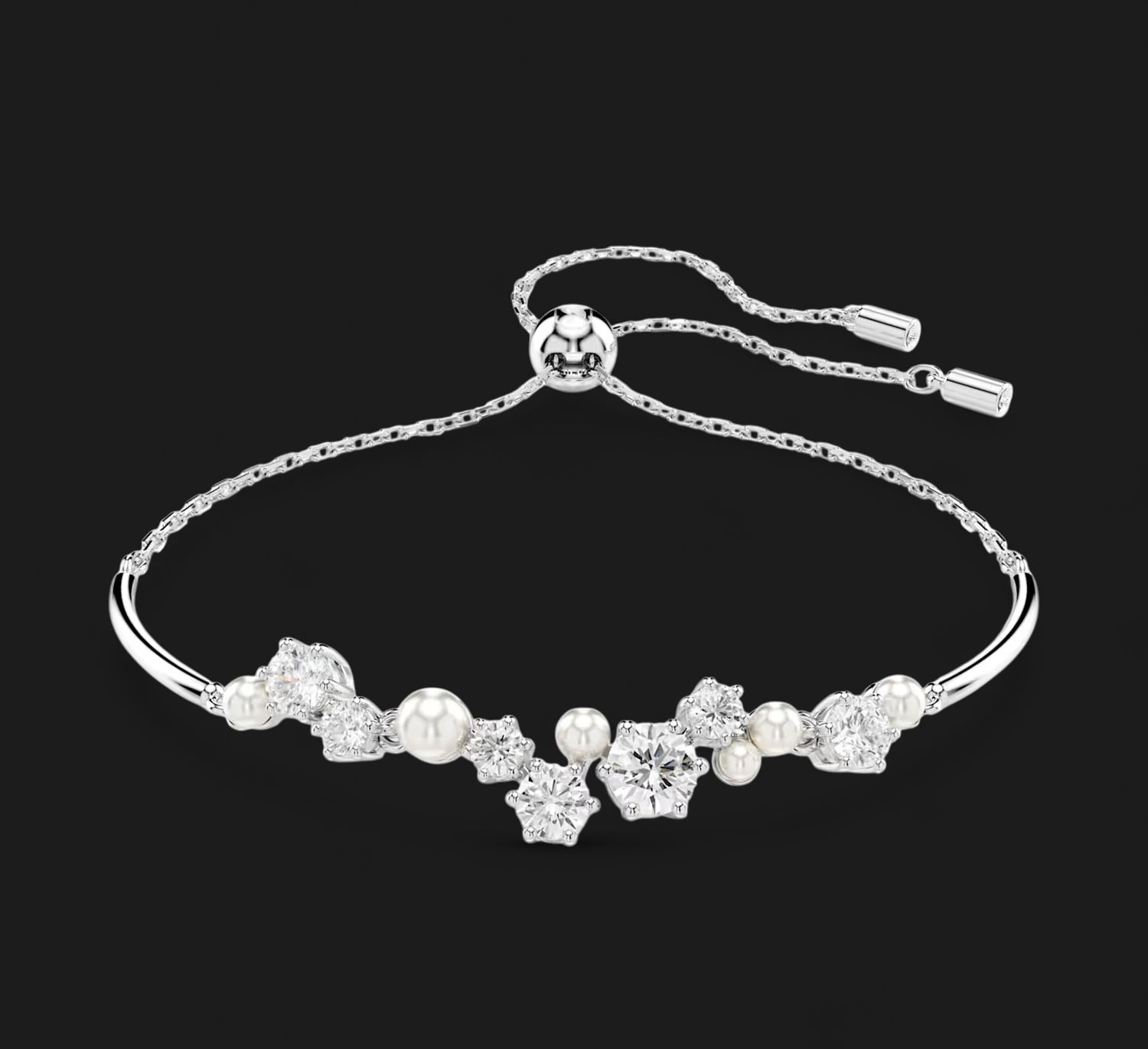 Constella Bangle, Crystal Pearl, Round Cuts, (Size M) - 5705618