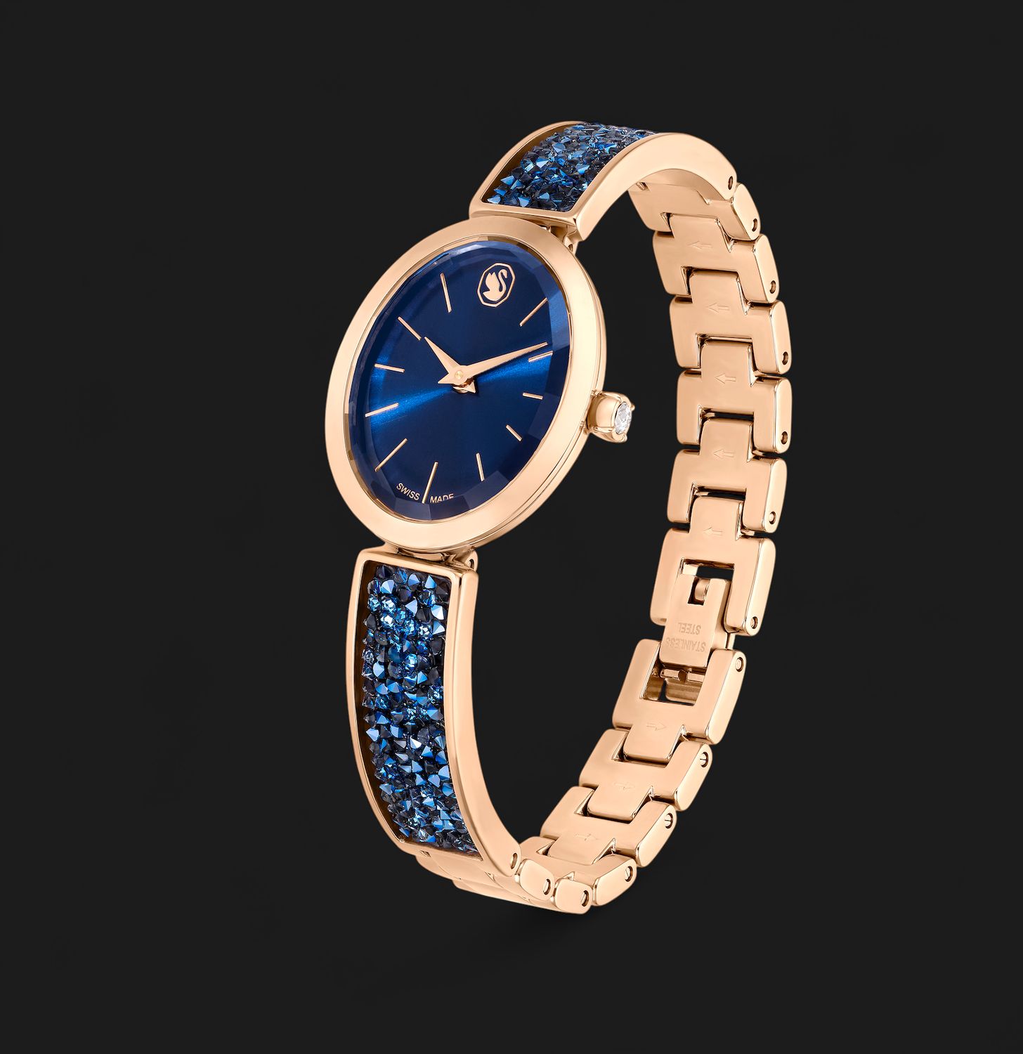 Crystal Rock Oval Watch, Swiss Made,  Blue, Rose gold-tone- 5656822