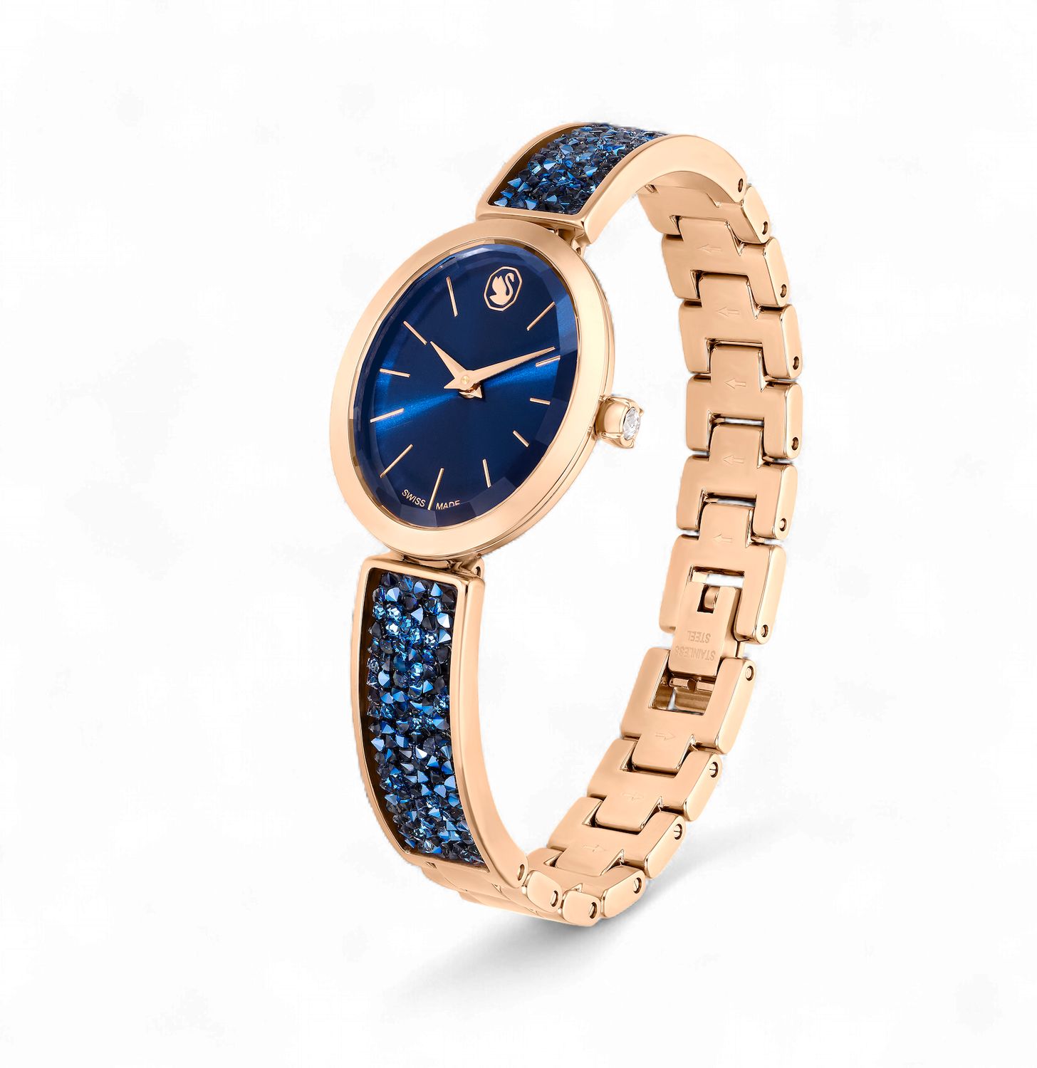 Crystal Rock Oval Watch, Swiss Made,  Blue, Rose gold-tone-5656822