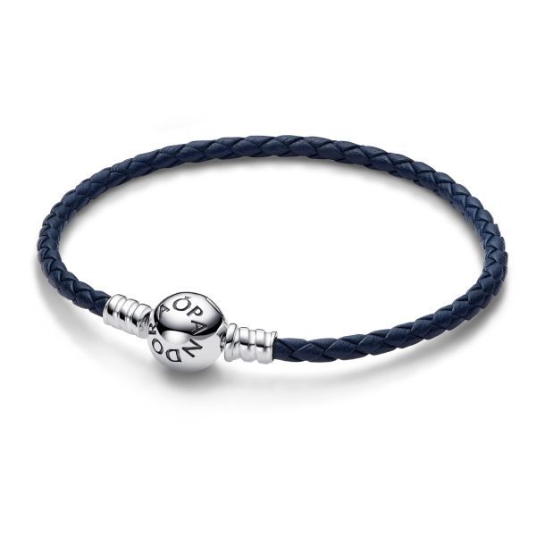 Round Clasp Blue Braided Leather Bracelet - 592790C01