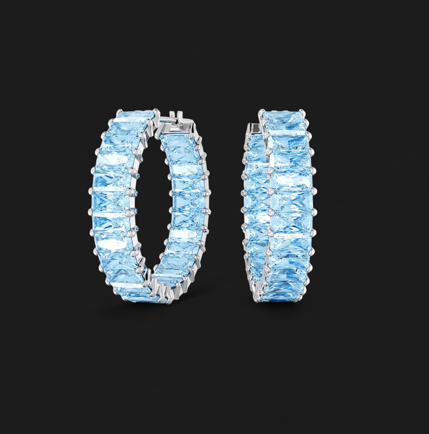 Matrix Earrings, Baguette Cut, Blue - 5659037