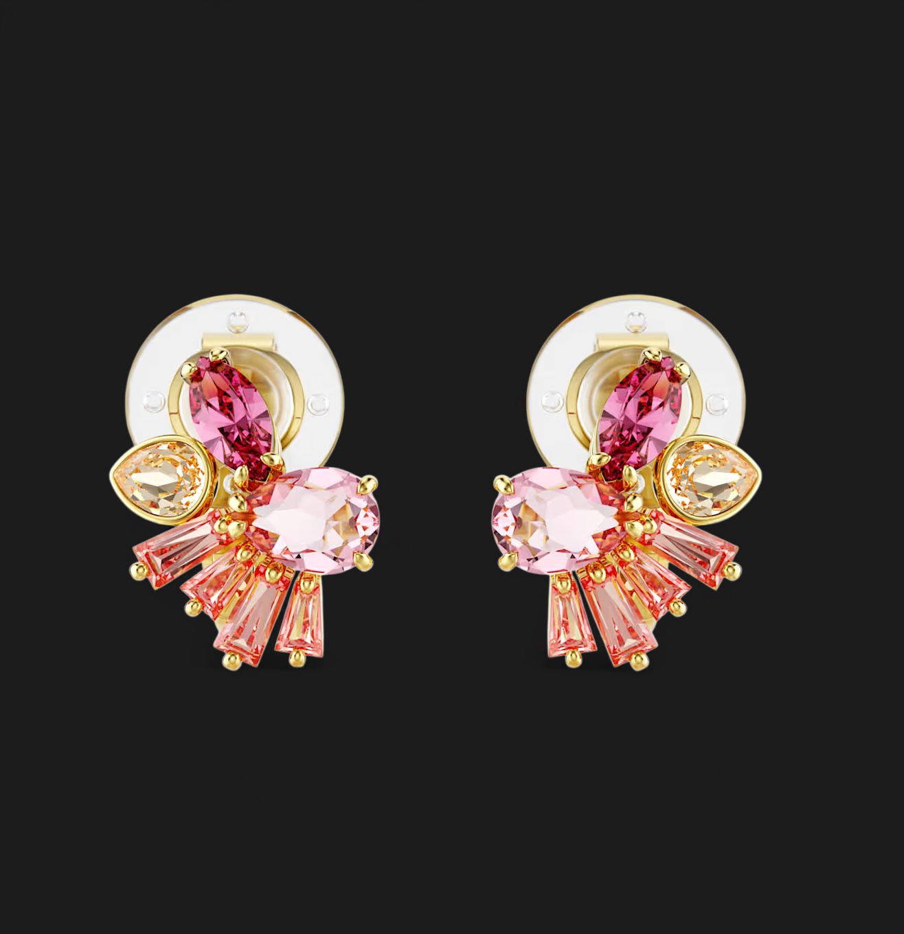 Gema Clip Earrings, Mixed Cuts, Flower, Pink-Gold - 5688479