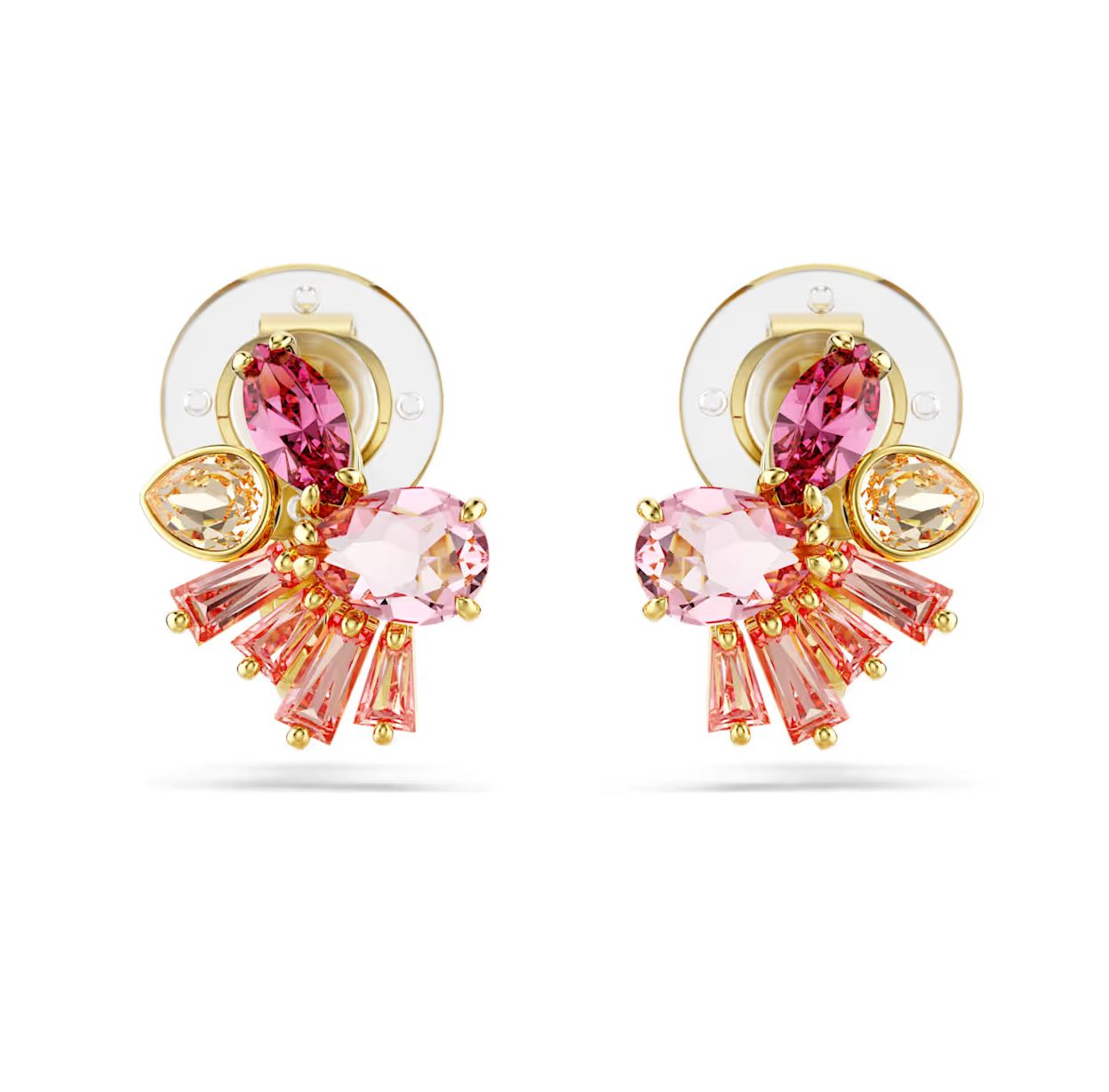 Gema Clip Earrings, Mixed Cuts, Flower, Pink-Gold - 5688479