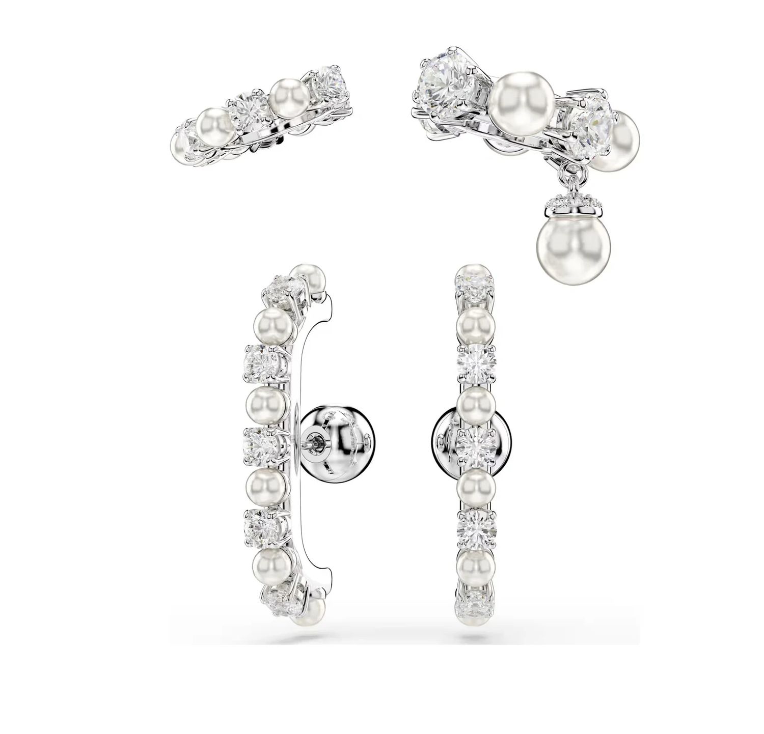 Matrix Ear Cuff Set (3pc), Crystal Pearl, Round Cut, White,-5691715