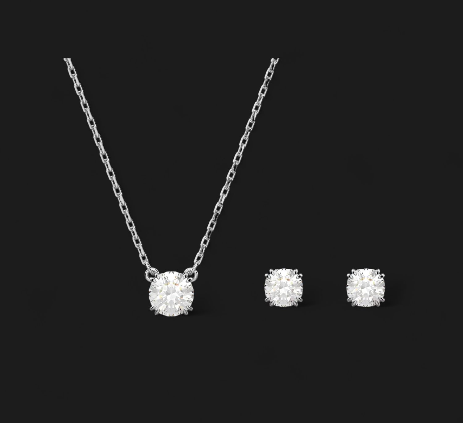 Stilla Set (Earrings &amp; Necklace) Round Cut, White,5647663