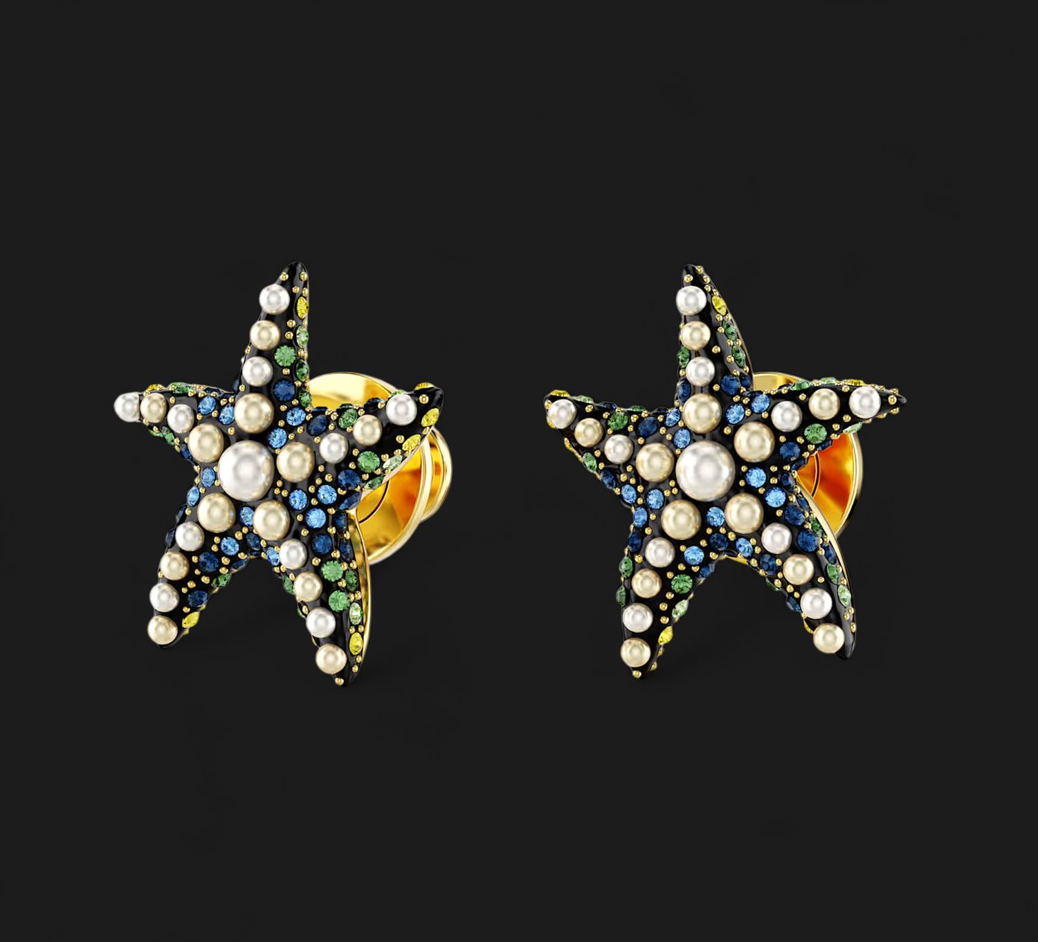 Idyllia Earrings,Crystal Pearl, Starfish, Small, Multicolored, Gold-tone - 5684162