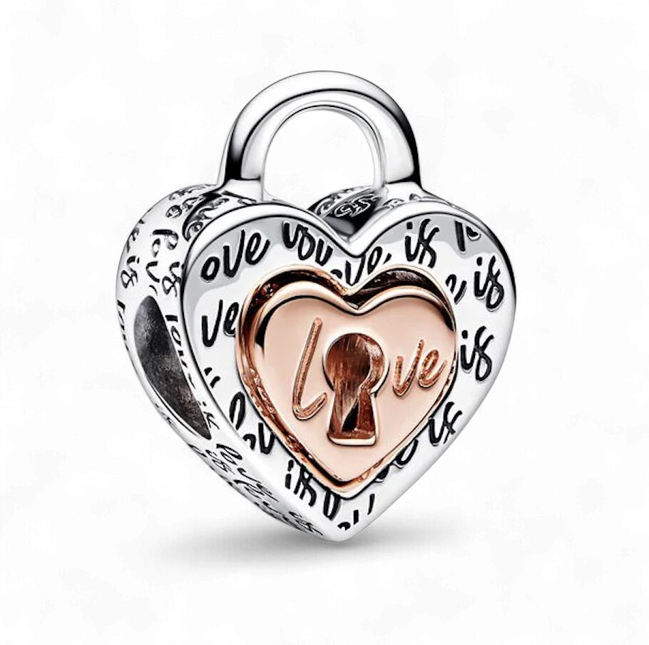 Two-Tone Padlock Splittable Heart Charm-782505C00