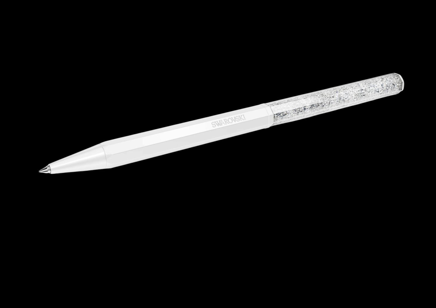 Crystalline Ballpoint Pen, Octagon Shape, White Lacquered-5670198