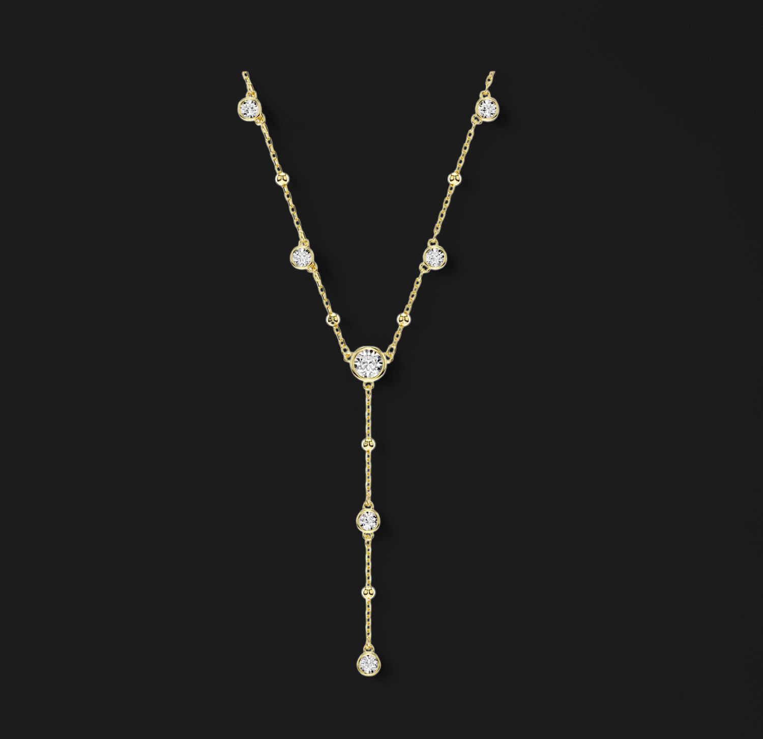 Imber Y Necklace, Round Cut, Gold Tone, 18k Gold Finish-5684510