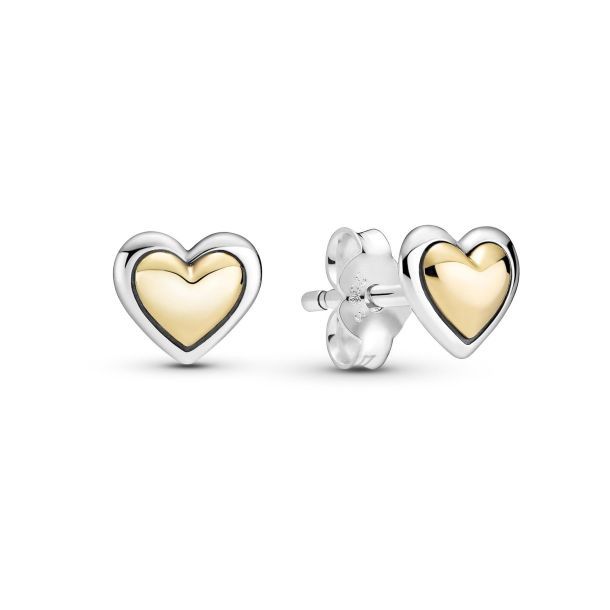 Pandora Domed Golden Heart Stud Earrings - 299389C00