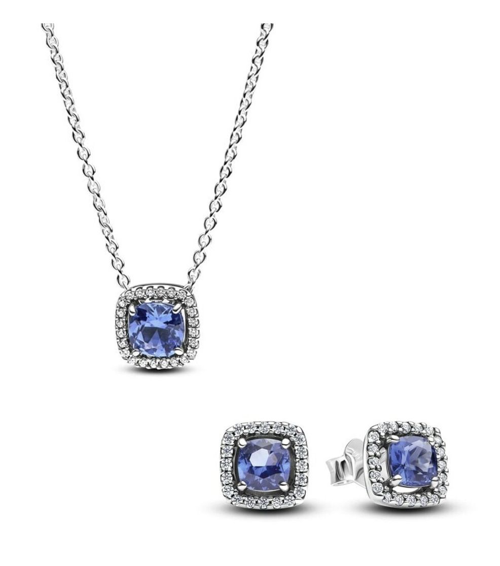 Sparkling Square Blue Halo Jewelry Gift Set-B802518