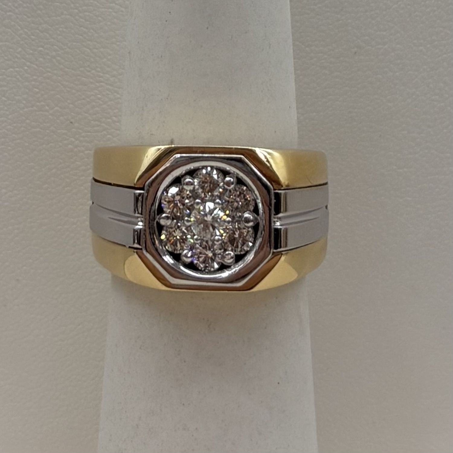 14KT Men's 1ct Two-Tone 7-Stone Ring (Size 11- Resizable)