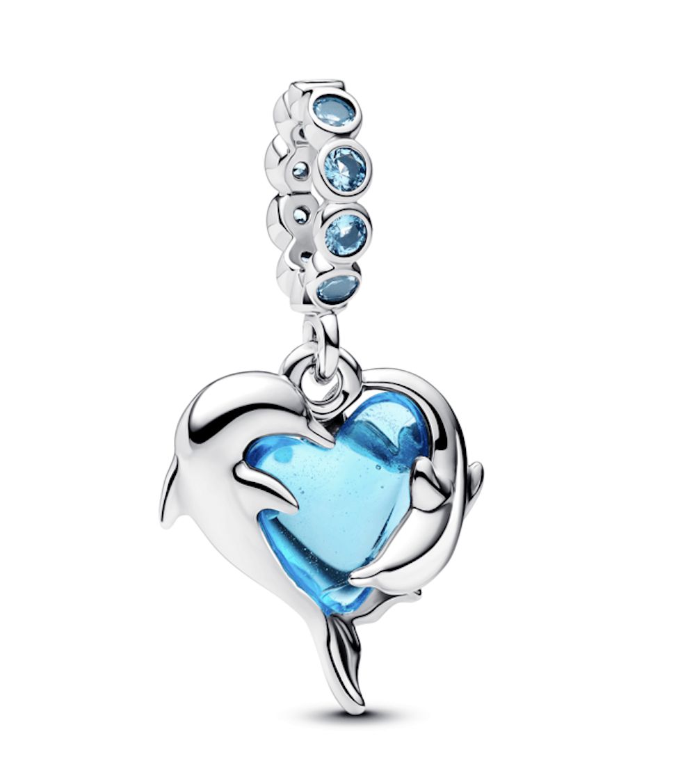 Blue Murano Glass Dolphins Dangle Charm - 793924C01