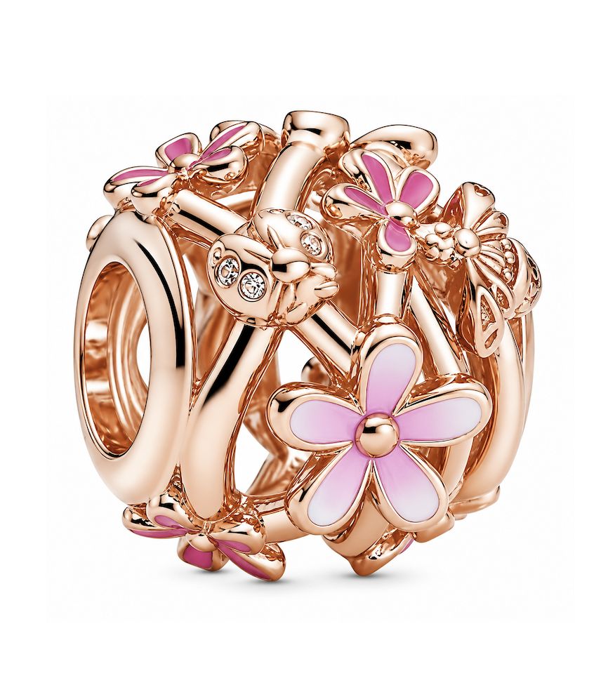 Openwork Pink Daisy Flower Charm - 788772C01