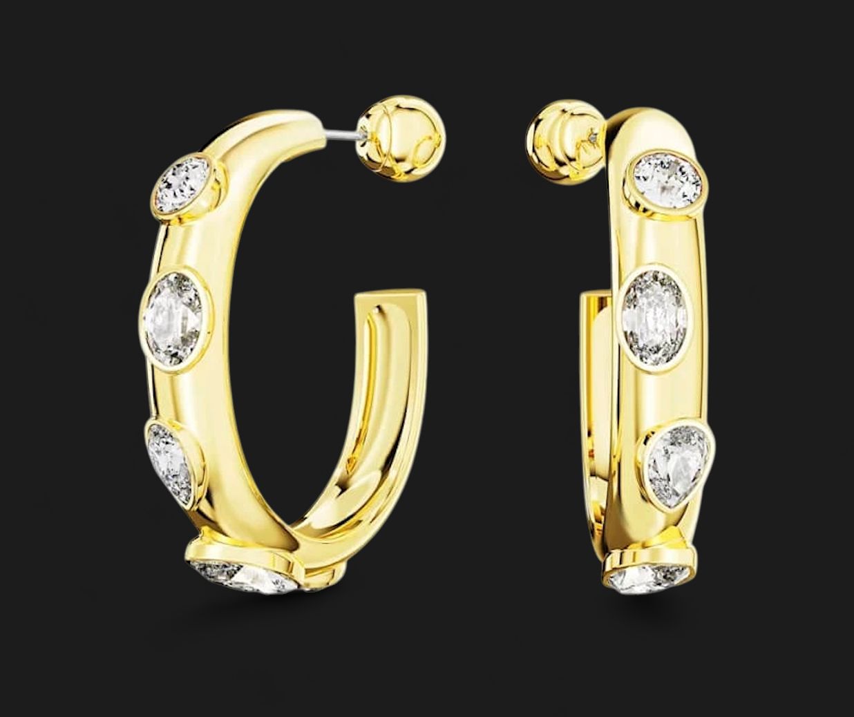 Dextera Mixed Cuts Hoop Earrings, White and Gold Tone- 5663261