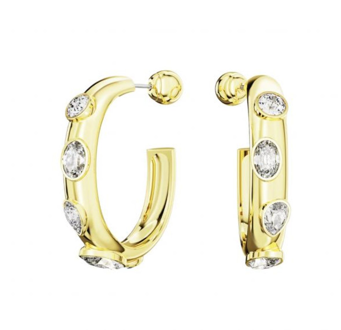 Dextera Mixed Cuts Hoop Earrings, White and Gold Tone- 5663261