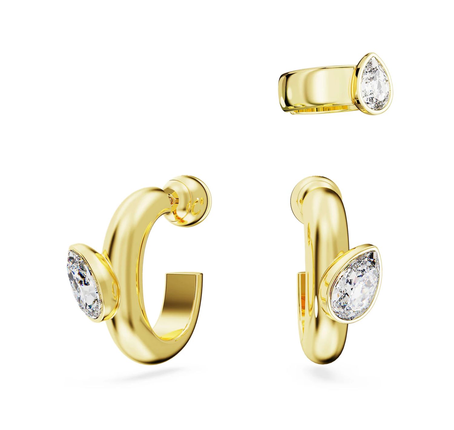 Dextera Hoop Earrings with Ear Cuff Set (3), Pear Cut, White, Gold-Tone- 5663262