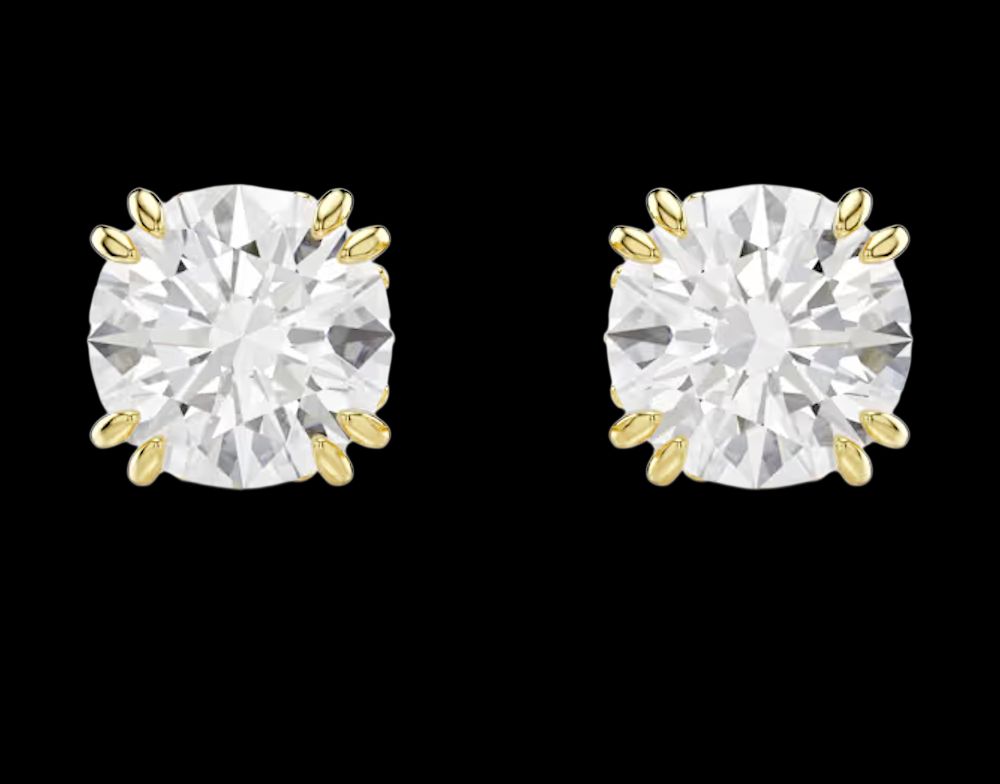 Constella Stud Earrings, Round Cut, Gold Tone - 5642595