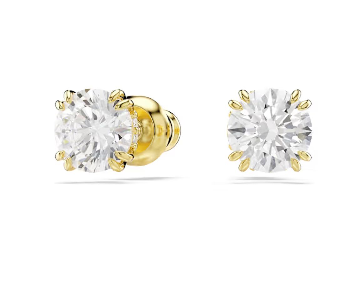 Constella Stud Earrings, Round Cut, Gold Tone-5642595
