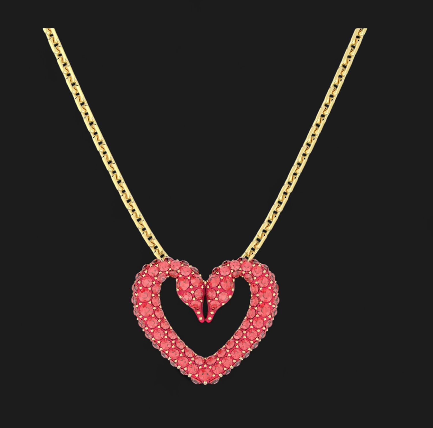 Una Pendant, Red Heart, Pavé, Gold Tone-5649004