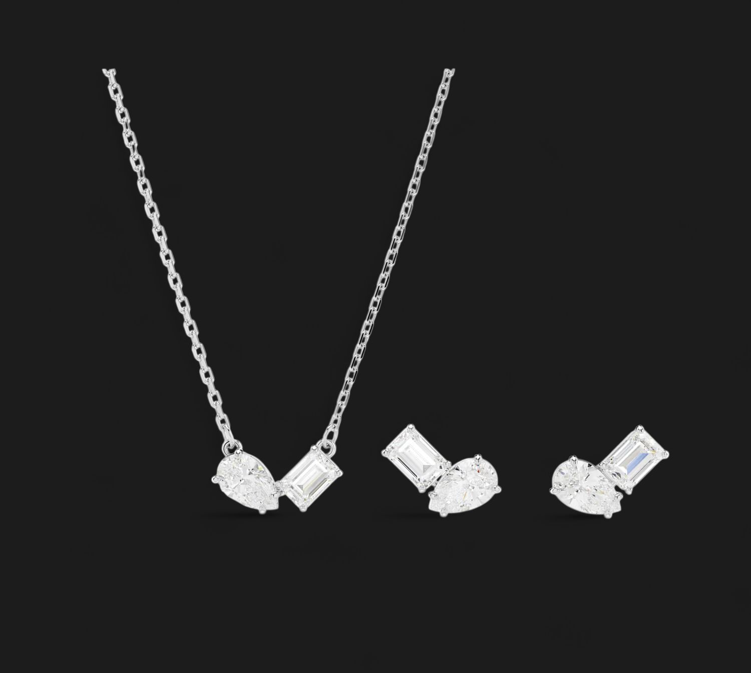 Mesmera Set, Mixed cuts, White Earrings &amp; Necklace-5665829
