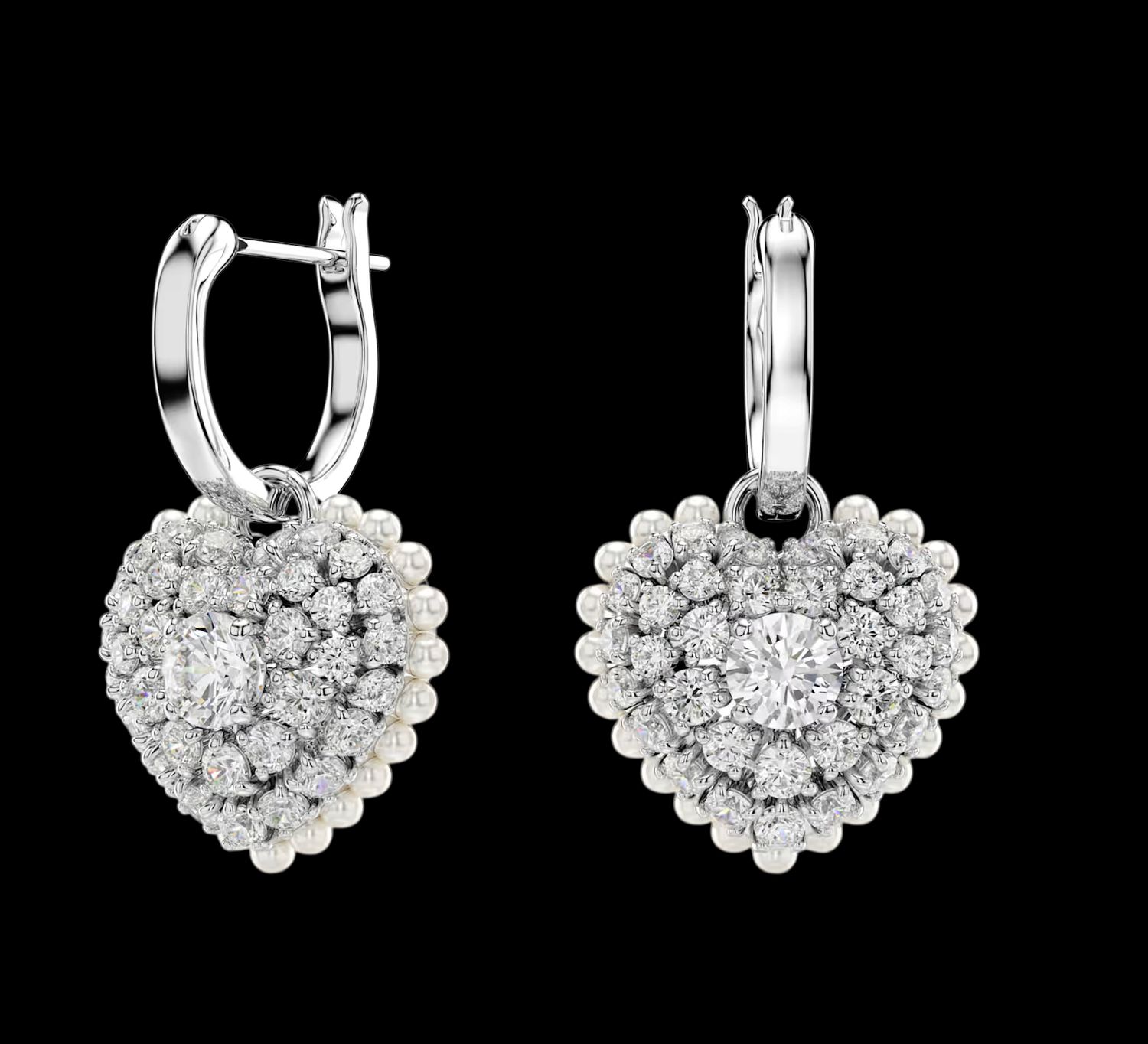 Idyllia Drop Earrings, Crystal Pearl, Heart - 5684384
