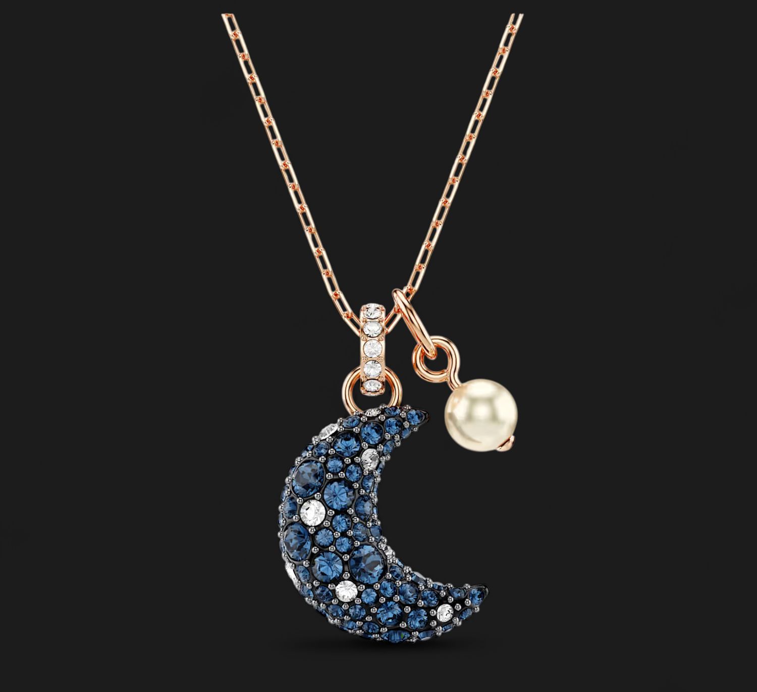 Luna Pendant, Crystal Pearl, Moon, Multicolored, Rose Gold-5671585