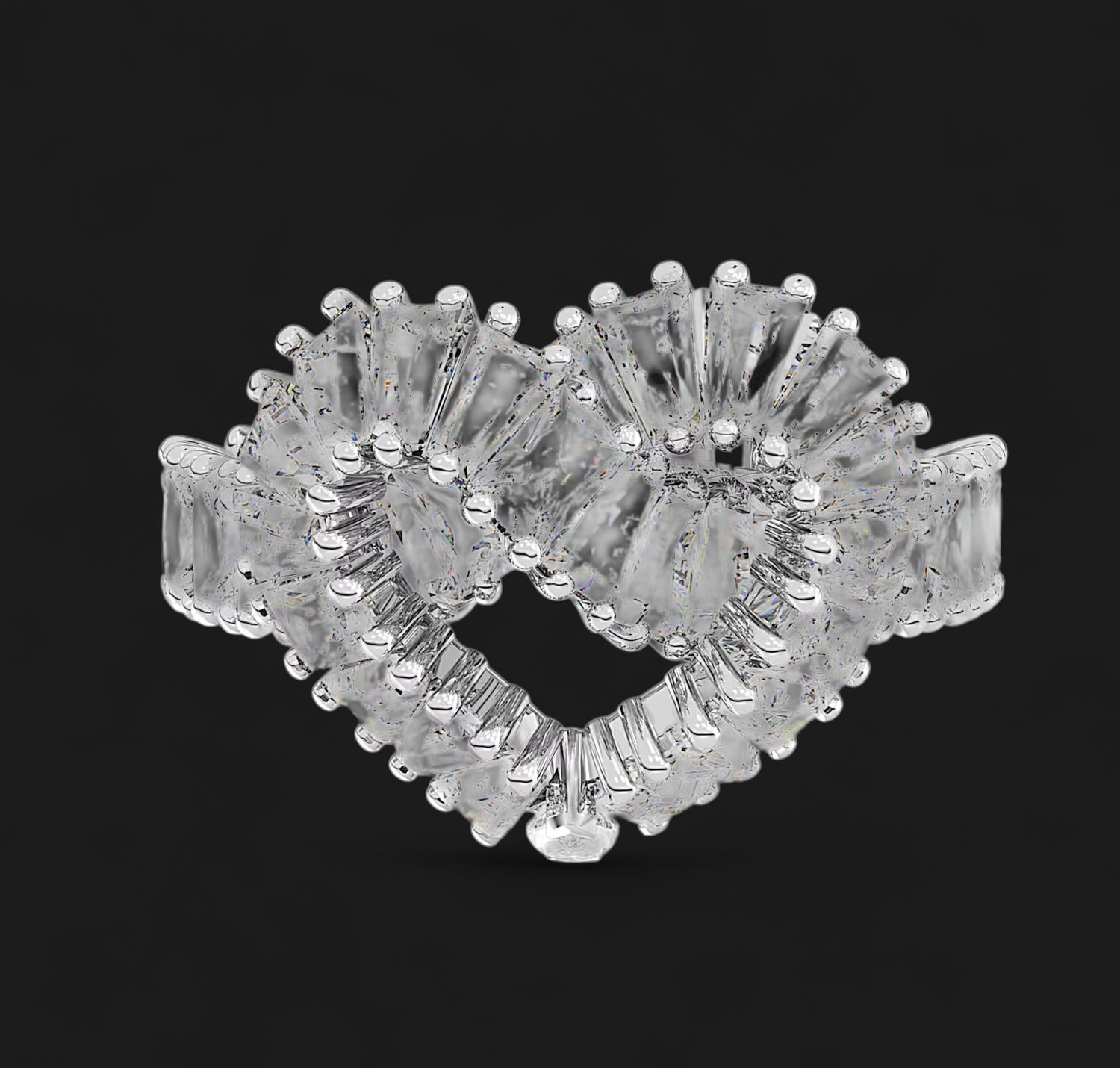 Matrix Cocktail Ring, Mixed Cuts, Heart, White (Size 55)-5647590