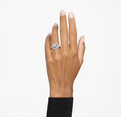 Matrix Cocktail Ring, Mixed Cuts, Heart, White-5647590