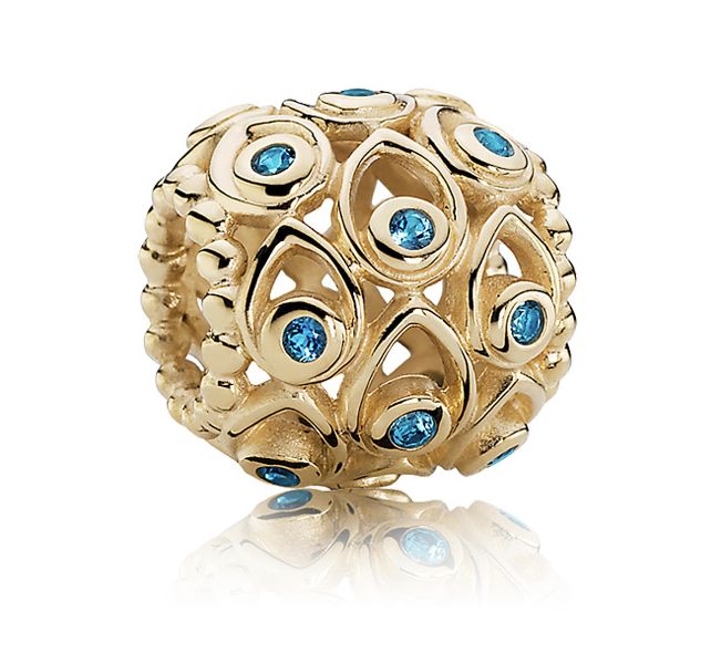 Deep Blue Sea Abstract Openwork 14k Solid Gold Charm with Blue Treated Topaz-750817TPP